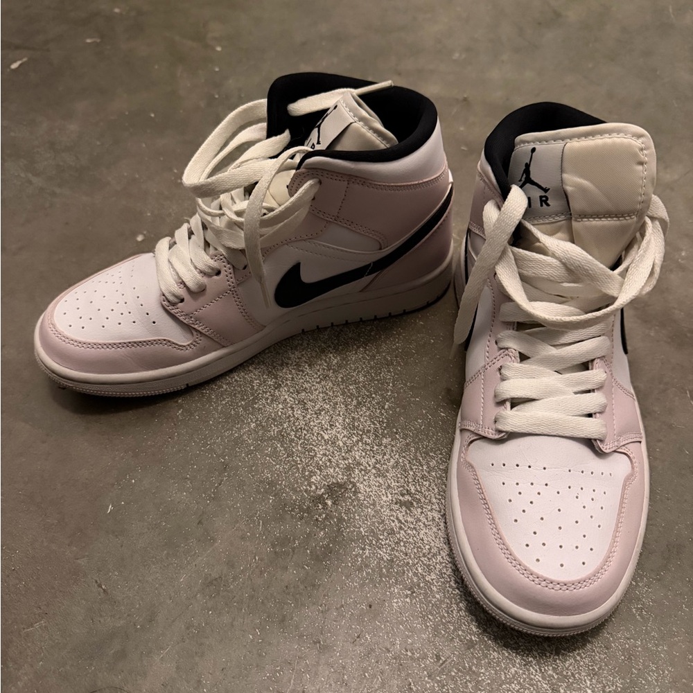 Jordan’s Sneakers in White and Black with Pink Accents